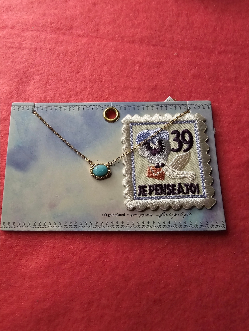 Free People Gold Chain Necklace with Turquoise Oval Pendant